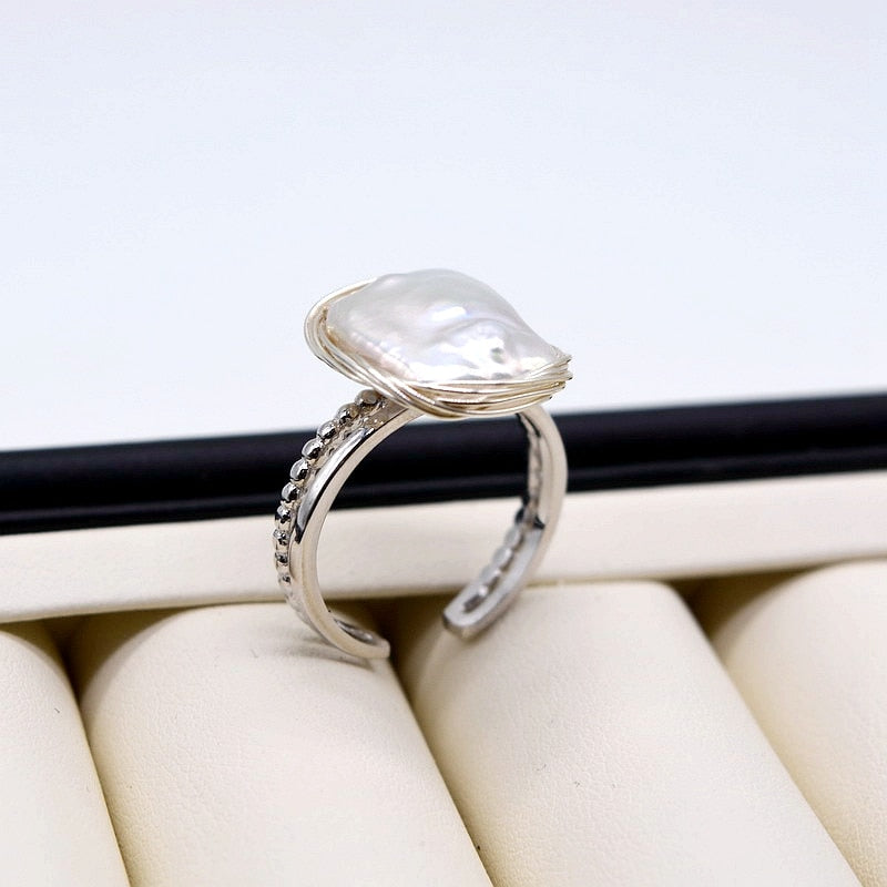 Handmade Baroque pearl 925 sterling silver ring