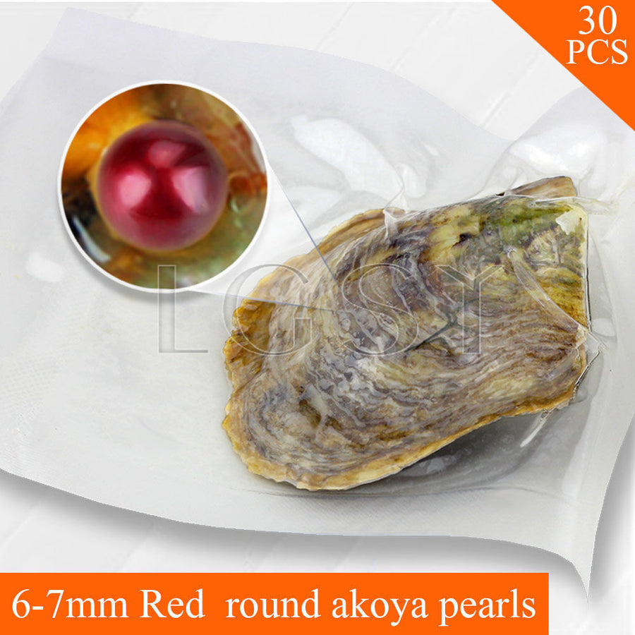 30pcs vacuum-packed Akoya red pearls in oyster