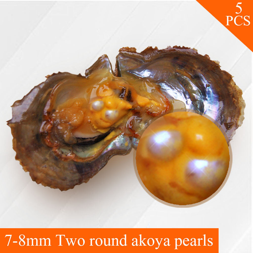 5pcs vacuum-packed Akoya twin pearls in oyster