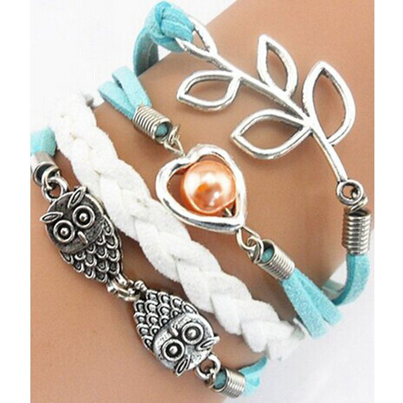 Owl Leaf Pearl Bracelet