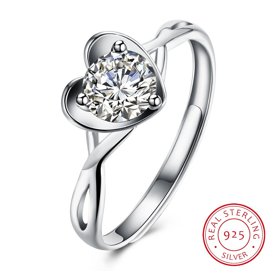 925 Sterling Silver romantic heart-shaped ring