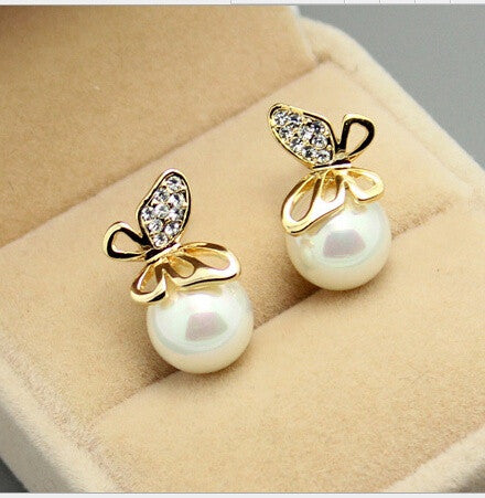 Pearl & Crystal butterfly earrings