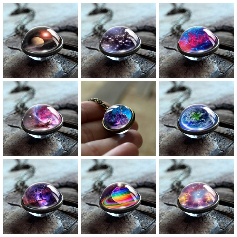 Double Sided Galaxy Pendant Necklace