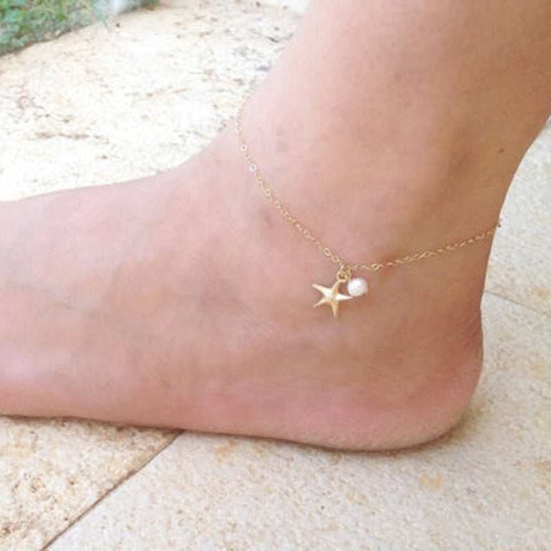 Starfish pearl anklet