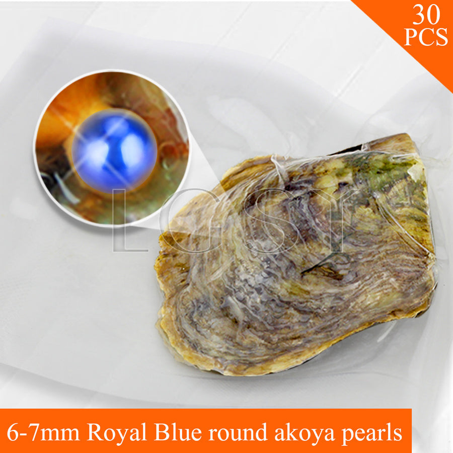 30pcs vacuum-packed Akoya blue pearls in oyster