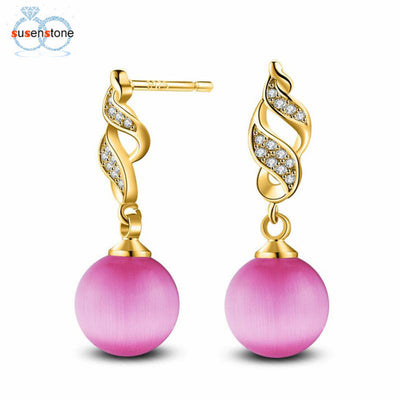 SUSENSTONE Fashion Pearl Crystal Rhinestone Jewelry Women Ear Earrings Pearl