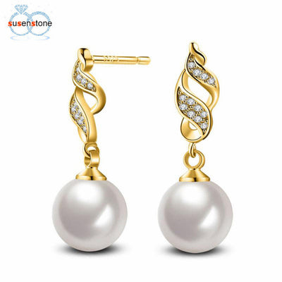 SUSENSTONE Fashion Pearl Crystal Rhinestone Jewelry Women Ear Earrings Pearl