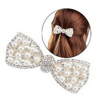 Crystal & Pearl Bow Hair Clip