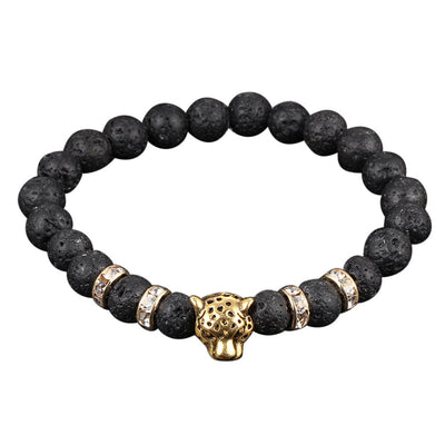 Obsidian cheetah head bracelet