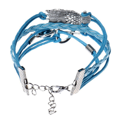 Owl Pearl Heart Handmade Leather Braid Fashion Bracelet