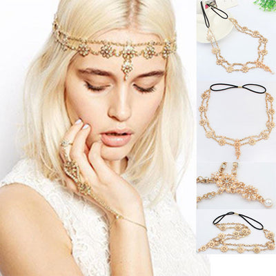 Pearl Tassel Crystal Flower Headband