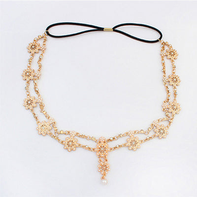 Pearl Tassel Crystal Flower Headband