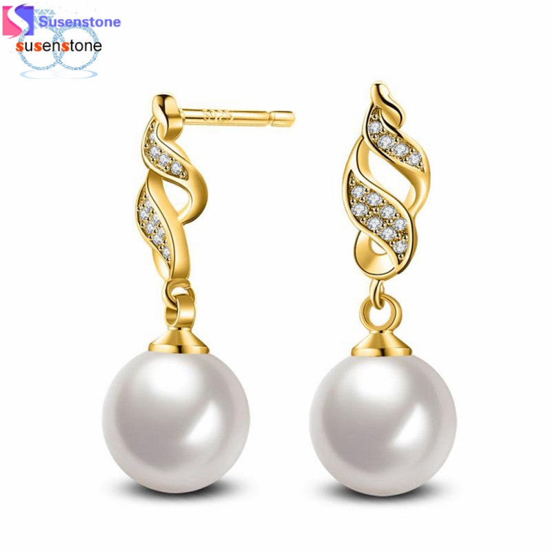 SUSENSTONE Fashion Pearl Crystal Rhinestone Jewelry Women Ear Earrings Pearl