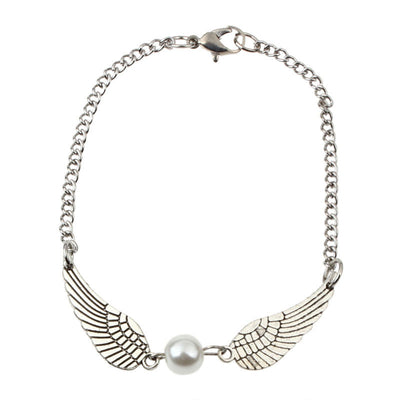 Silver Infinity Retro Pearl Angel Wings Jewelry Dove Peace Bracelet SL