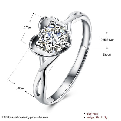 925 Sterling Silver  romantic heart-shaped ring