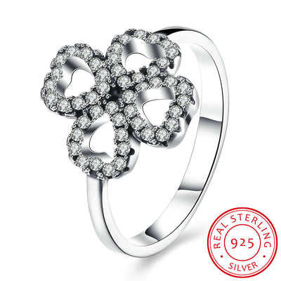 925 Sterling Silver Four Clover Ring