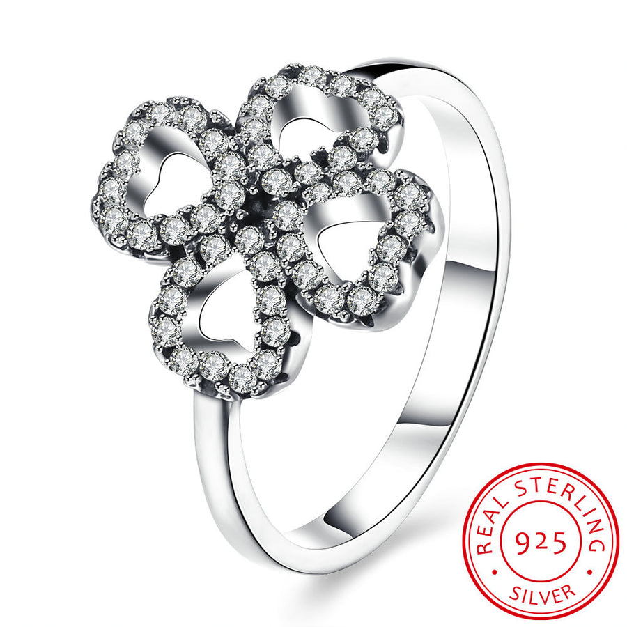 925 Sterling Silver Four Clover Ring