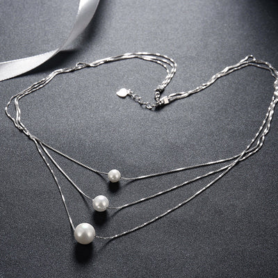 S925 Silver Three Pearl Necklace