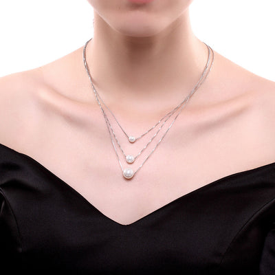 S925 Silver Three Pearl Necklace