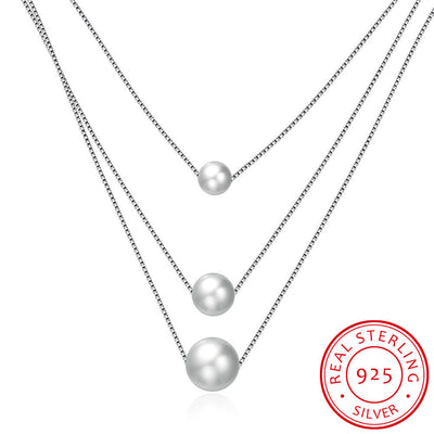 S925 Silver Three Pearl Necklace