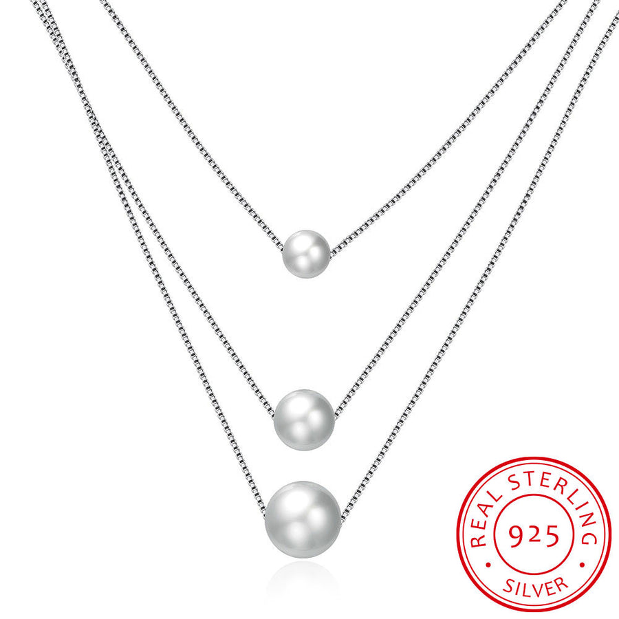 S925 Silver Three Pearl Necklace