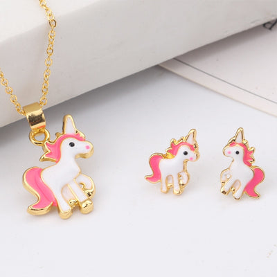 Pink Unicorn Necklace & Earring Jewellry Set