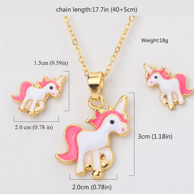 Pink Unicorn Necklace & Earring Jewellry Set