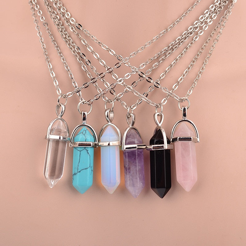 Hexagonal Quartz Column Necklace