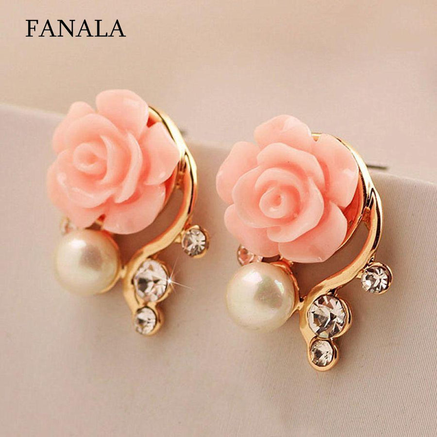 Rose and pearl earrings